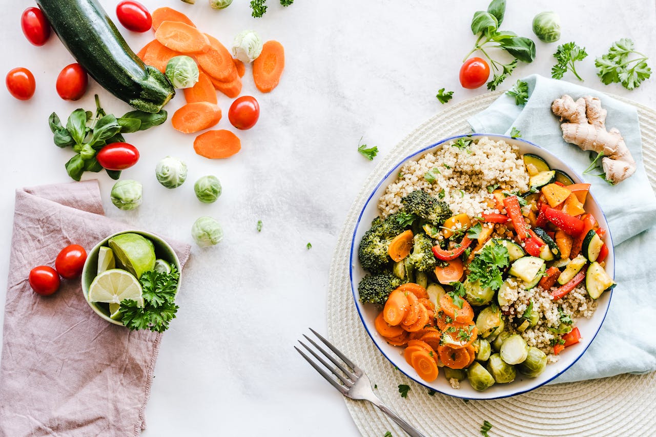 Healthy salmon and quinoa bowl