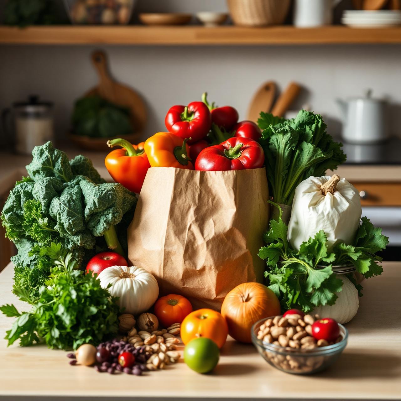 Fresh groceries on a kitchen counter
